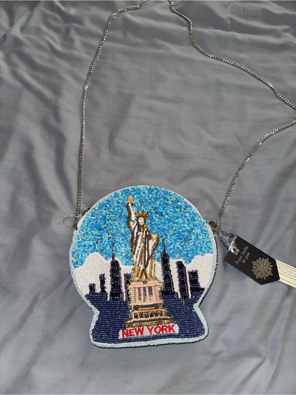 New York Statue of Liberty Beaded Crossbody Bag Handmade in India New with Tags